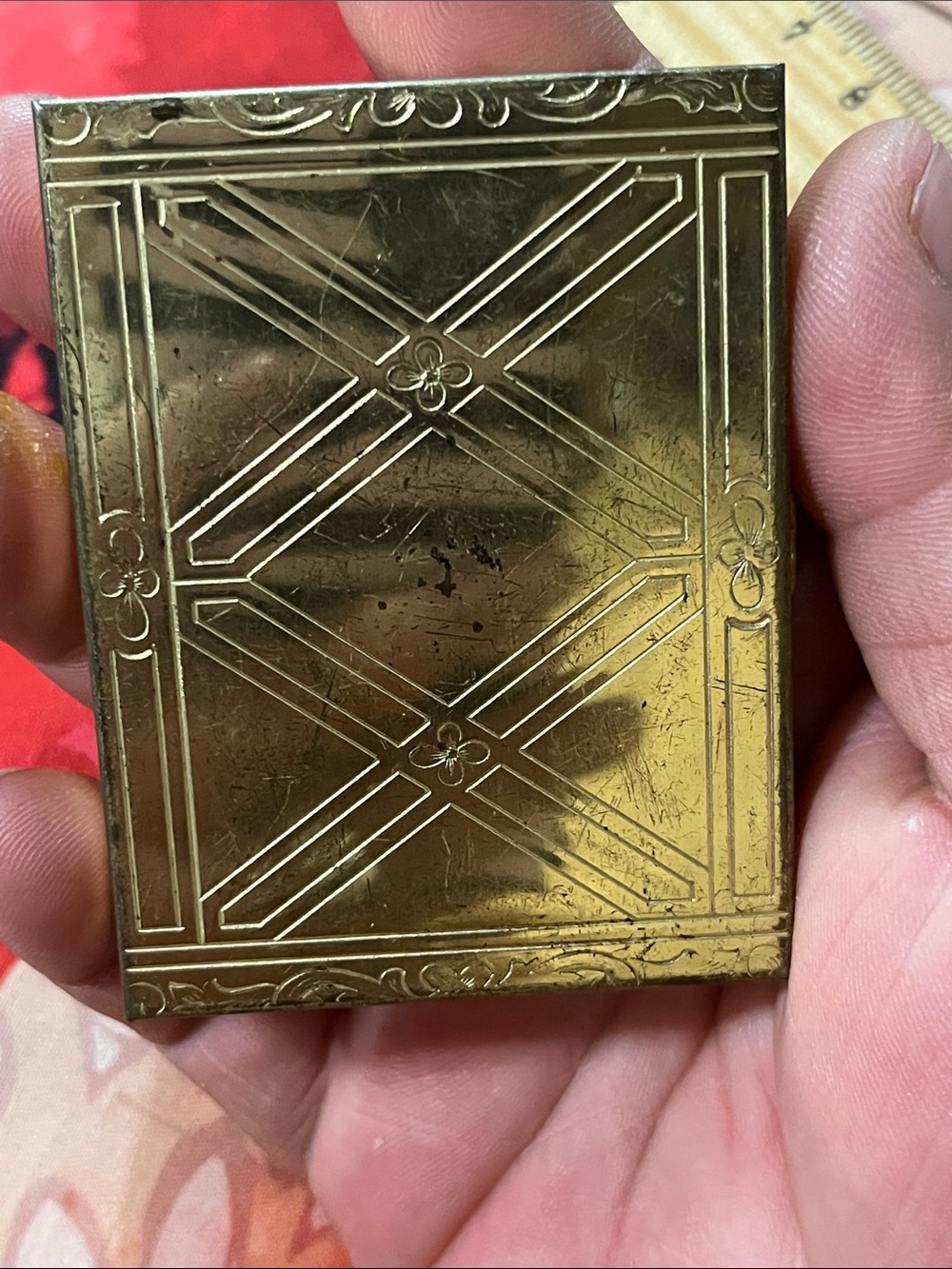 Antique Silver Engraved Rectangular Compact Case - Picture 8 of 13